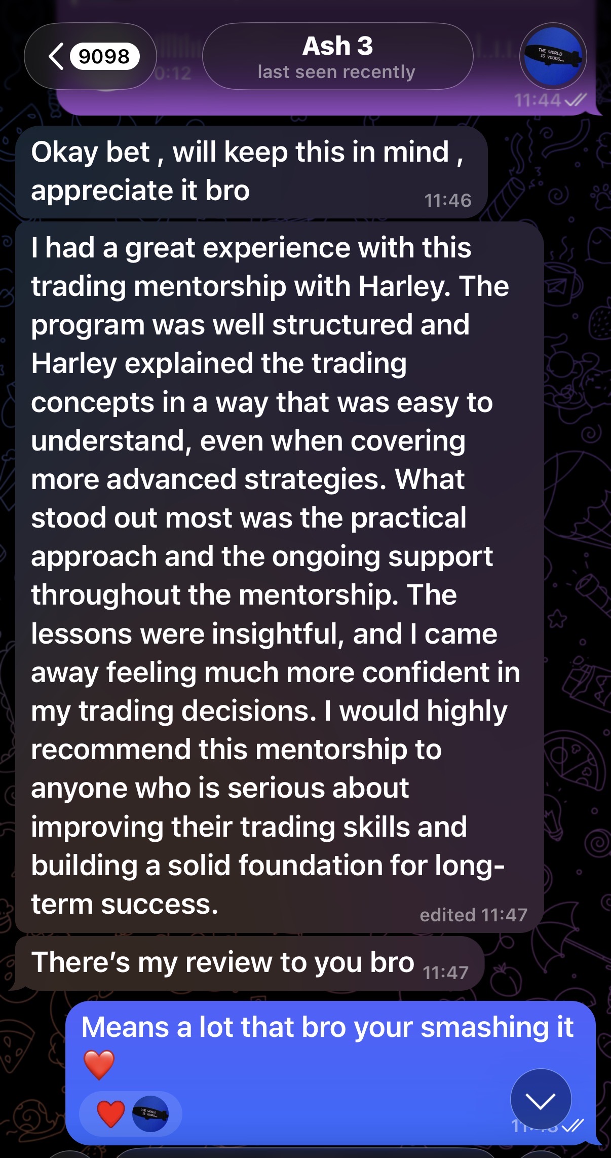 Trading feedback shared by a Harlzingz community member: Well structured, easy to understand and backed by ongoing support